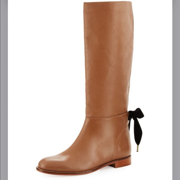 RED Valentino Shoes - 🔥RED Valentino
Velvet-Bow Leather Knee Boot, Tan